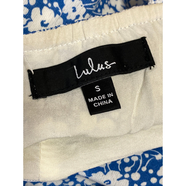 Lulus Blue Floral Shirred Sleeveless Tie Scoop Cami Camisole Mini Slip Dress S