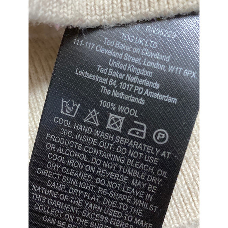 Ted Baker Women's Beige 100% Wool Knit Long Sleeve Crew Neck Sweater Top Size 4