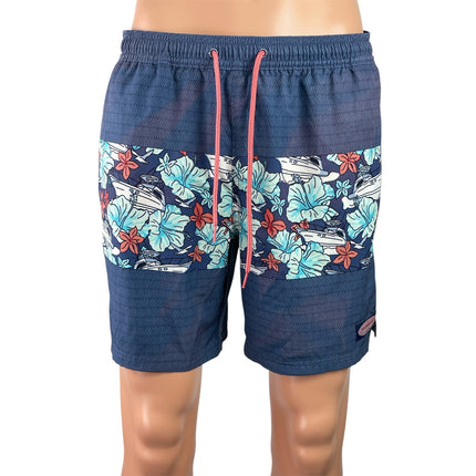 Vineyard Vines Men's Blue Floral Chevron Drawstring Swim Trunks Swimwear Size M