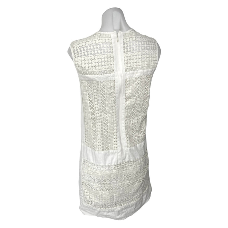 J.Crew Women's White Geo Lace Sleeveless Crew Neck Mini Shift Dress Size XS