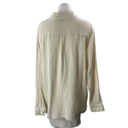 Assembly Label Women's Cream Gauze Long Sleeve Button Down Shirt Top Size L