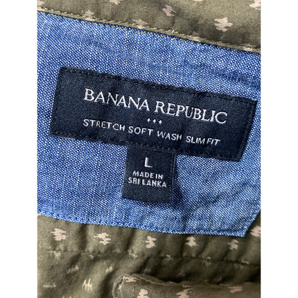 Banana Republic Stretch Soft Wash Mens Olive Green Slim Button Up Shirt Top Sz L