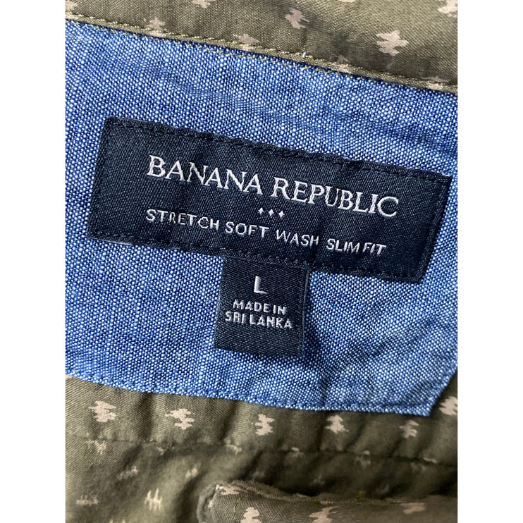 Banana Republic Stretch Soft Wash Mens Olive Green Slim Button Up Shirt Top Sz L