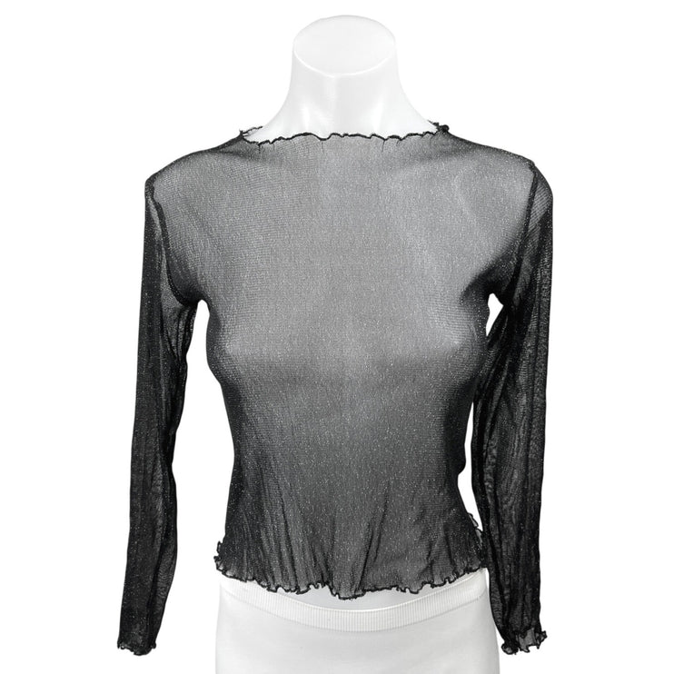 Brandy Melville Black Y2K See Through Glitter Long Sleeve Sheer Blouse Top S