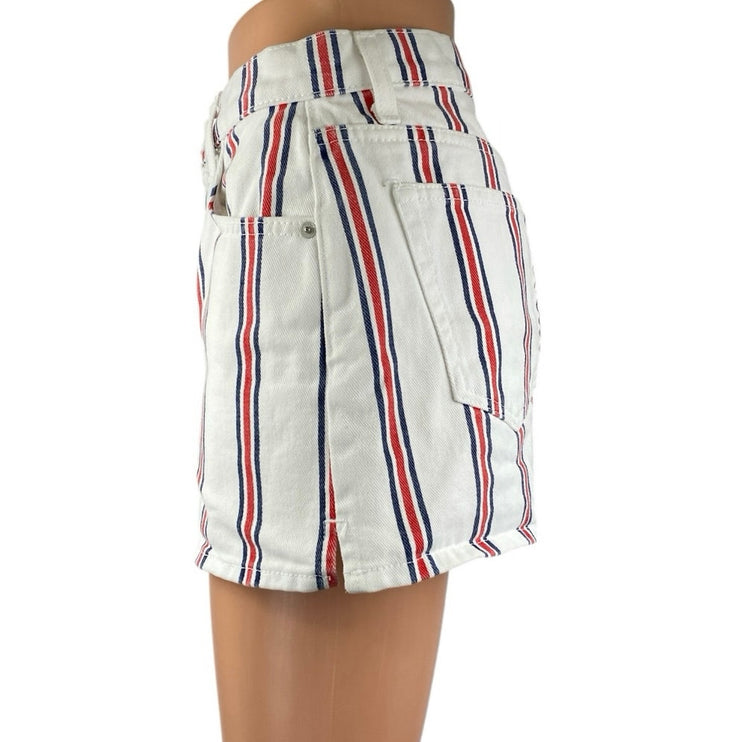 Reformation Charlie Women's White Multicolor Striped Button High Rise Shorts 28