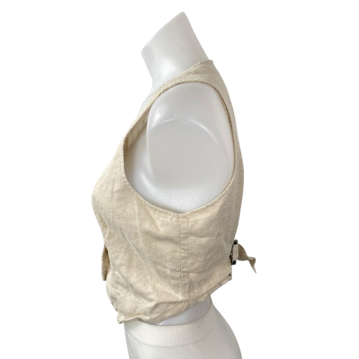 Hollister Women's Beige Sleeveless V Neck Button Up Buckle Vest Crop Top Size S