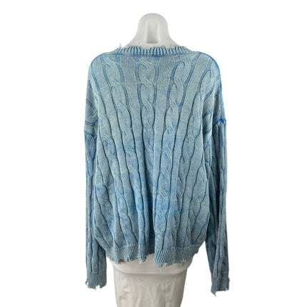 POL Women's Blue Cable Knit Distressed Long Dolman Sleeve Sweater Top Size L