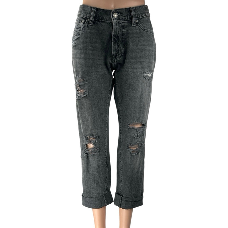 Abercrombie & Fitch Langdon Men's Black Distressed Straight Denim Jeans Size 30
