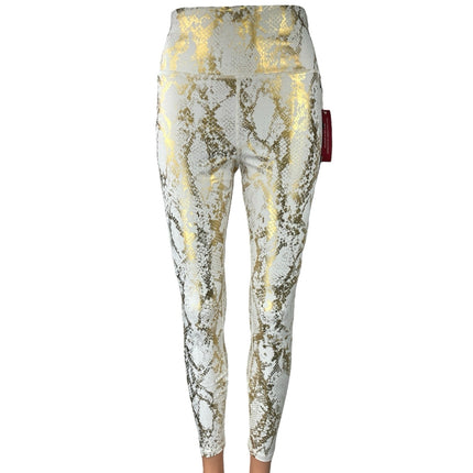 NEW Carbon38 Gold Metallic Animal Snake Skin Print Athletic Leggings Pants Sz L