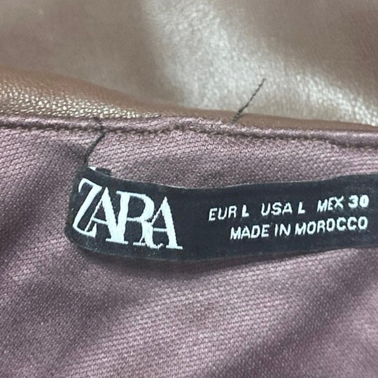 Zara Brown Strapless Faux Leather Vegan Sleeveless Tube Bandeau Bodysuit Top L