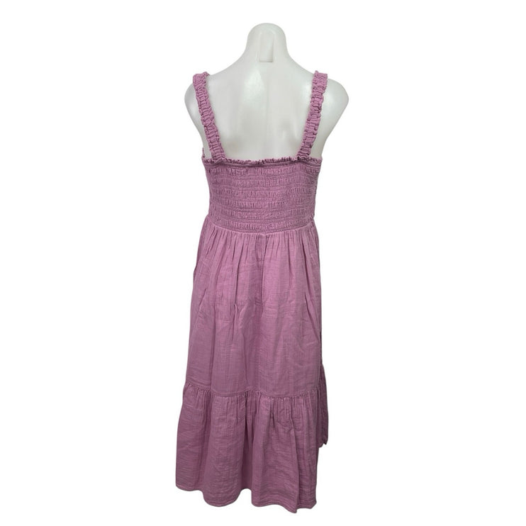 GAP Purple Smocked Square Neck Sleeveless Tiered Midi Tank Flare A-Line Dress L