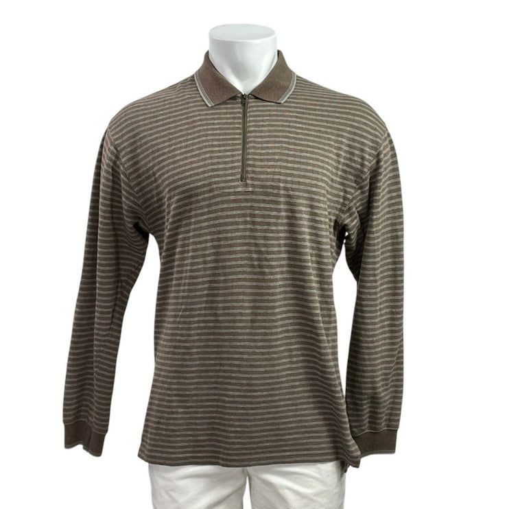 L.L.Bean Brown Stripe Collared Long Sleeve Tee T-Shirt Sweater Polo Shirt Top S