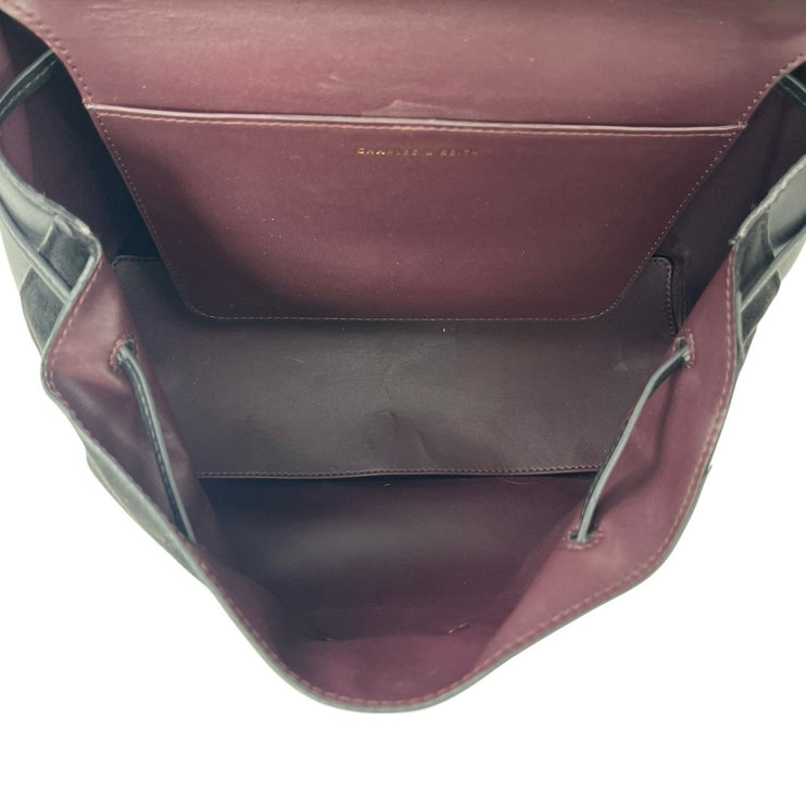 Charles & Keith Black 2-Way Tassel Faux Leather Shoulder Front Flap Backpack OS