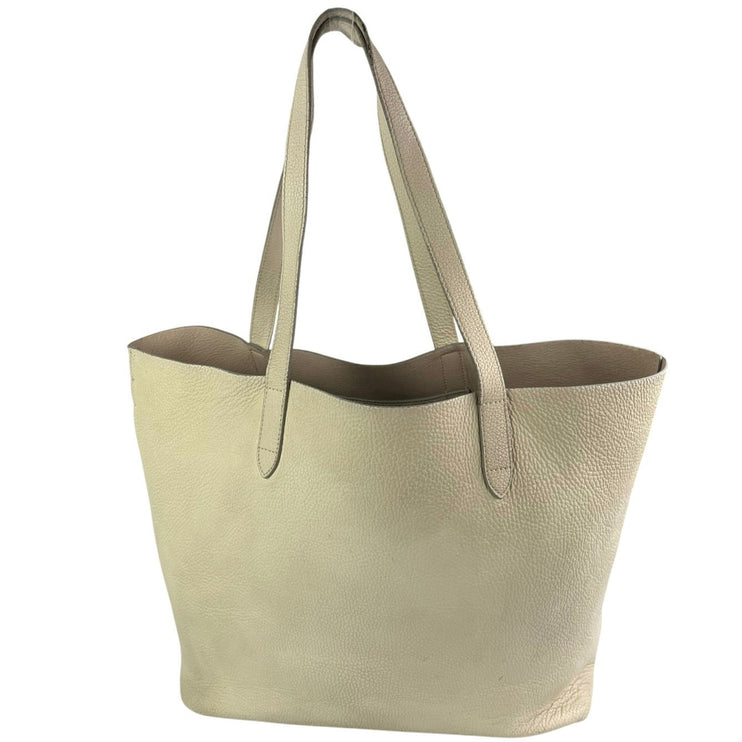 Women's Beige Pebbled Leather Double Handle Tote Handbag Shoppers Shoulder Bag