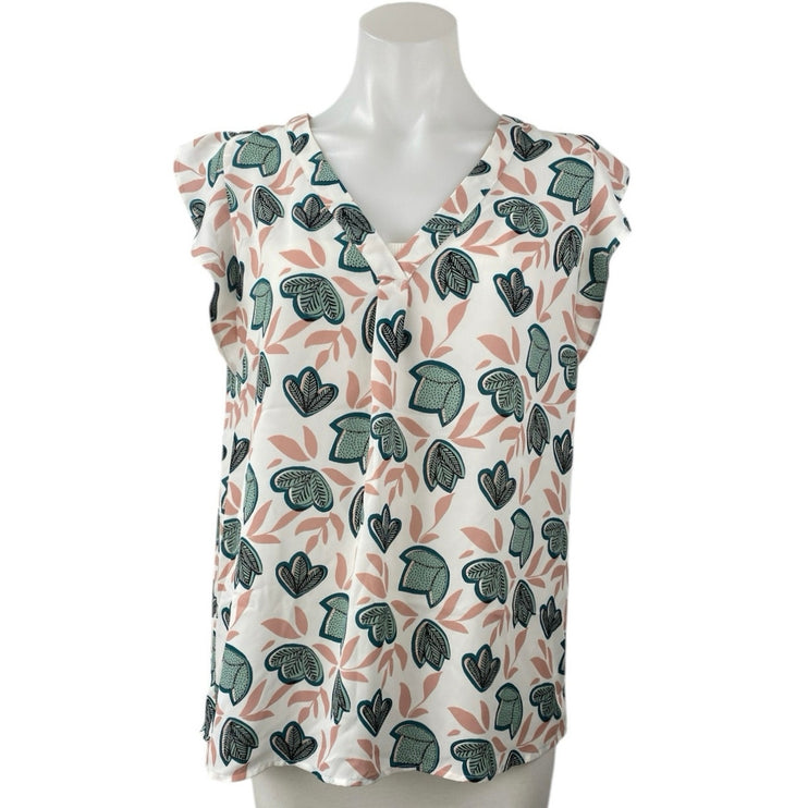 Ann Taylor LOFT Multicolor Floral Leaf Print Sleeveless V-neck Blouse Top Size M