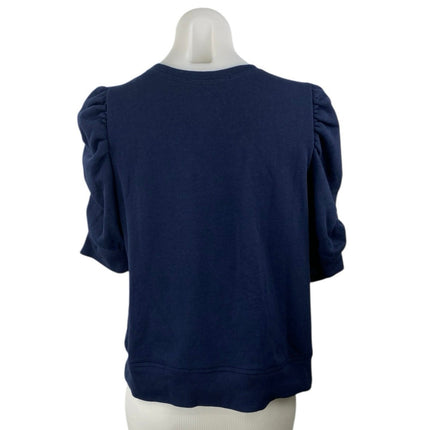 LOFT Women's Blue Crewneck Short Puff Sleeve Knit Sweater Blouse Top Size M