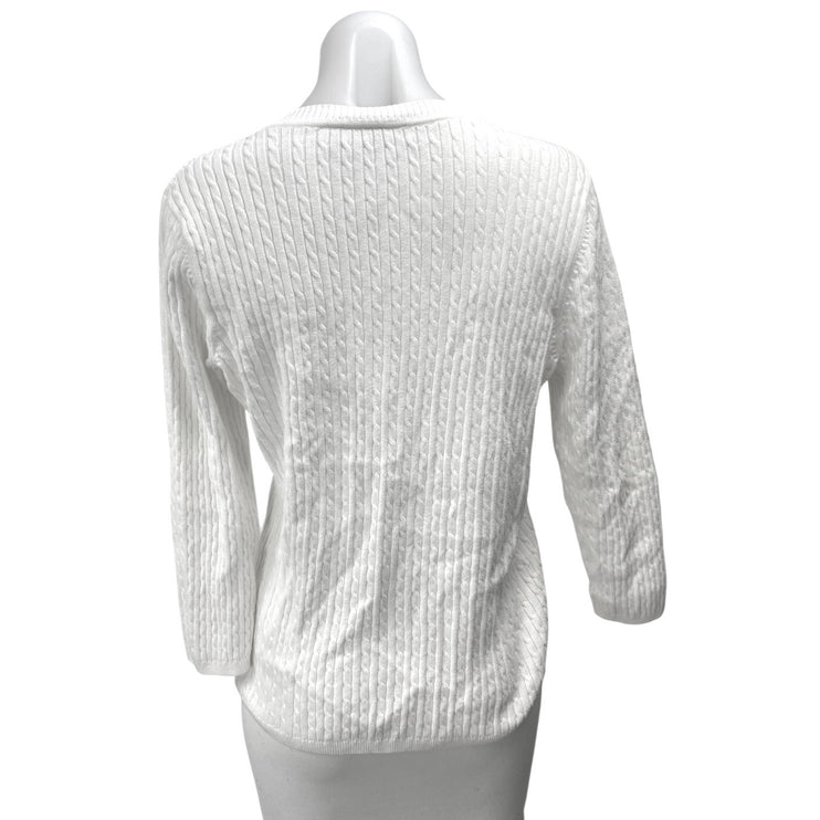 Croft & Barrow Womens White Cable Knit Split Neck 3/4 Sleeve Sweater Top Size M