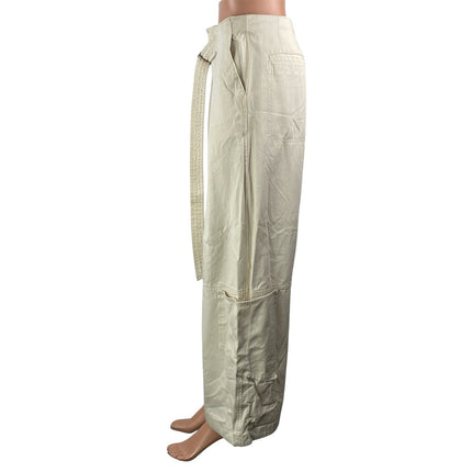 Zara Women's Cream Belted High Waisted Cargo Wide Leg Trousers Pants Size S