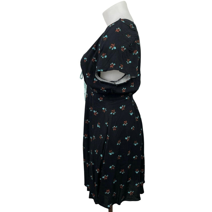 Free People Everyone's Favorite Black Short Sleeve Empire A Line Mini Dress XL