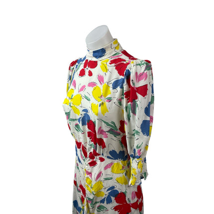 Rixo Multicolor Floral Half Sleeve Mock Neck Ruffle A Line Midi Dress Size 2