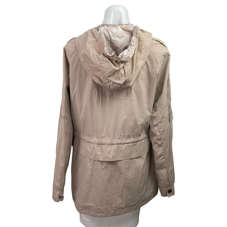 Lucky Brand Brown Tan Zip Up Long Sleeve Hooded Hoodie Utility Coat Jacket Sz M