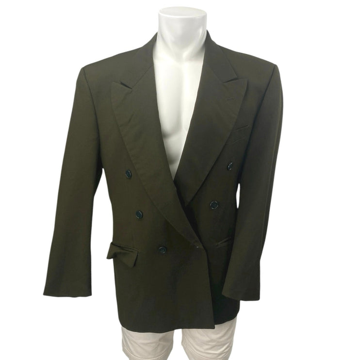 Ungaro 100% Wool Men's Green Double Breasted Long Sleeve Coat Blazer Jacket US M