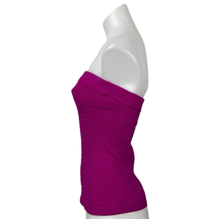 COS Purple Textured Gathered Strapless Bandeau Tube Stretch Blouse Top Size S