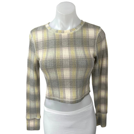 Urban Outfitters Out From Under Cream Plaid Waffle Knit Crop Sweater Top Size M