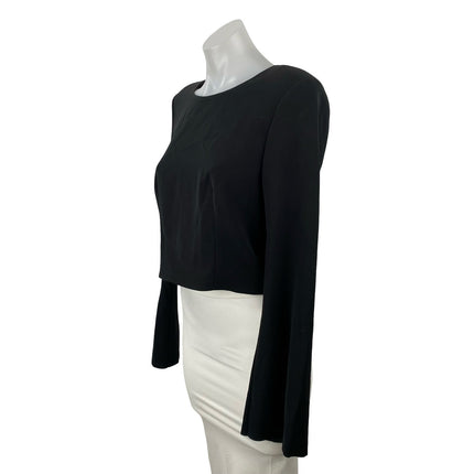 Elizabeth and James Women's Black Long Bell Sleeve Career Crop Blouse Top Size 6