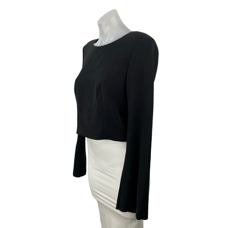 Elizabeth and James Women's Black Long Bell Sleeve Career Crop Blouse Top Size 6