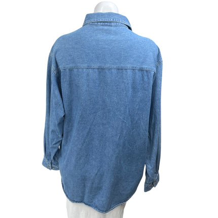 Bobbie Brooks Women’s Blue Teddy Pumpkin Embroidered Button Up Denim Shirt Top L