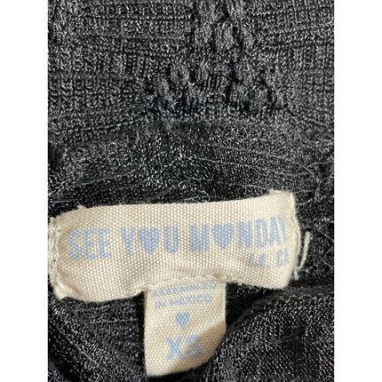 See You Monday Black Long Sleeve Floral Embroidered Mesh Cropped Blouse Top XS