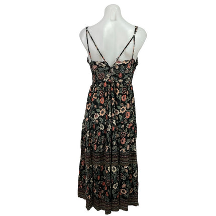 Angie Floral Smocked Tie Front Sweetheart Maxi Cami Tank Flare A-Line Dress Sz M