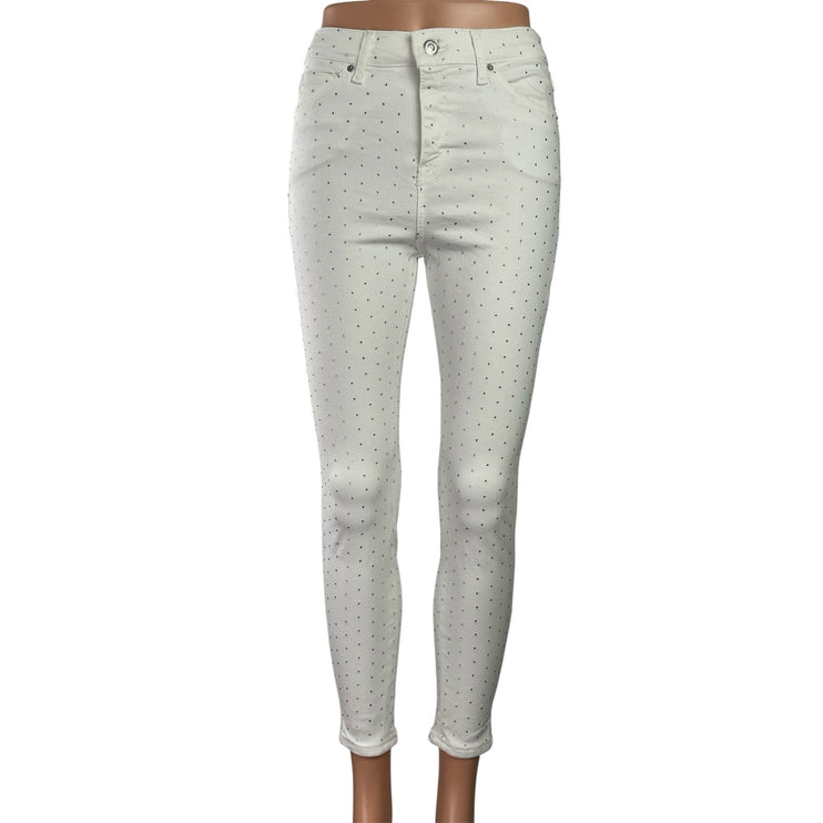 Topshop Moto Jamie Women's White Rhinestone High Rise Skinny Denim Jeans Size 26