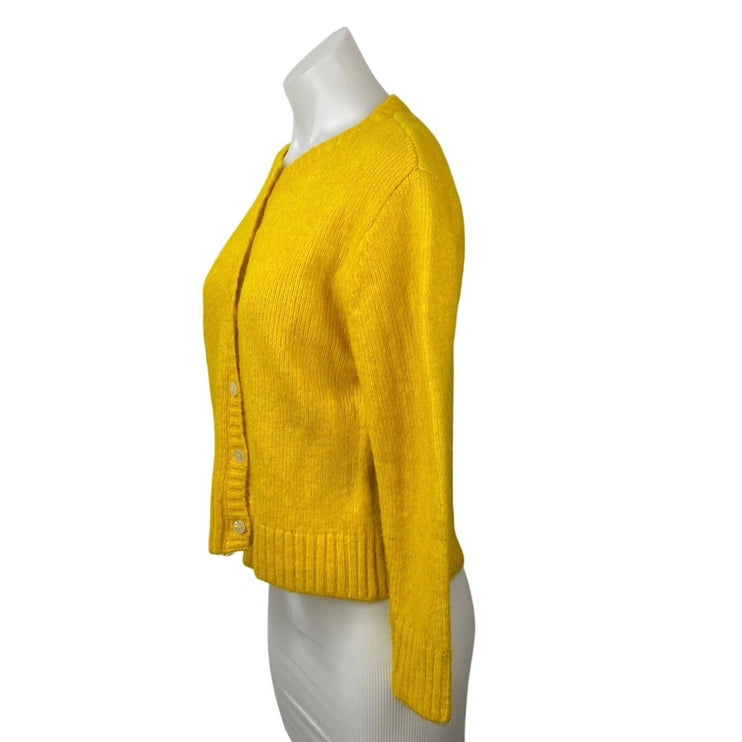 Zara Women's Yellow Long Sleeve Knit Alpaca Button Up Cardigan Sweater Top Sz M