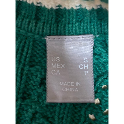 Liz Claiborne Women's Green Stripe Cable Knit V Neck Long Sleeve Sweater Top S