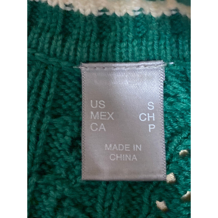 Liz Claiborne Women's Green Stripe Cable Knit V Neck Long Sleeve Sweater Top S