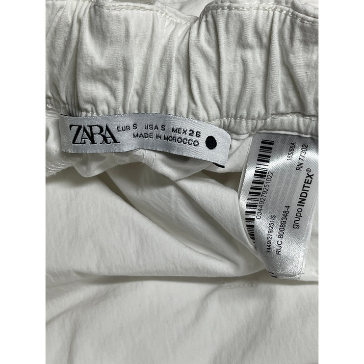 Zara Women's White High Rise Baggy Pleated Barrel Wide Leg Trousers Pants Size S