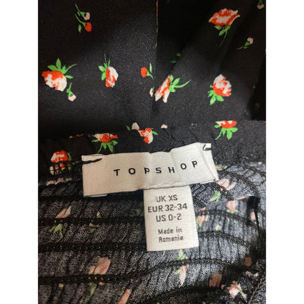 Topshop Women's Black Floral Sleeveless Smocked Ruffle Cami Maxi Dress Size XS