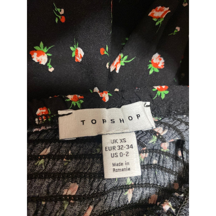Topshop Women's Black Floral Sleeveless Smocked Ruffle Cami Maxi Dress Size XS