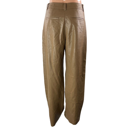 Aritzia Babaton Tan Faux Leather Vegan High Rise Wide Leg Trousers Pants Size 6