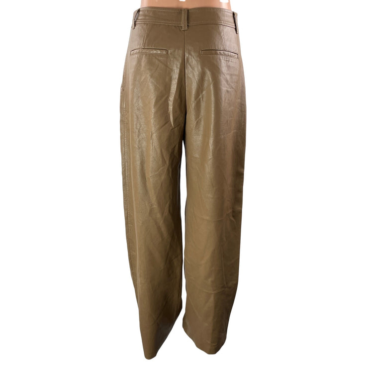 Aritzia Babaton Tan Faux Leather Vegan High Rise Wide Leg Trousers Pants Size 6