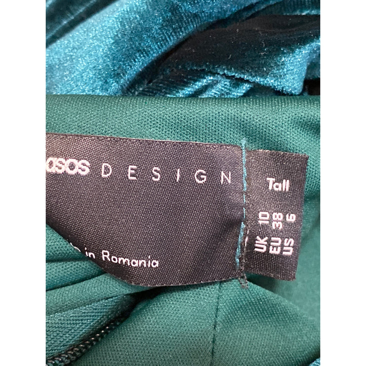 Asos Green Velvet Velour Sleeveless Cowl Neck Pencil Midi Sheath Dress Size 6