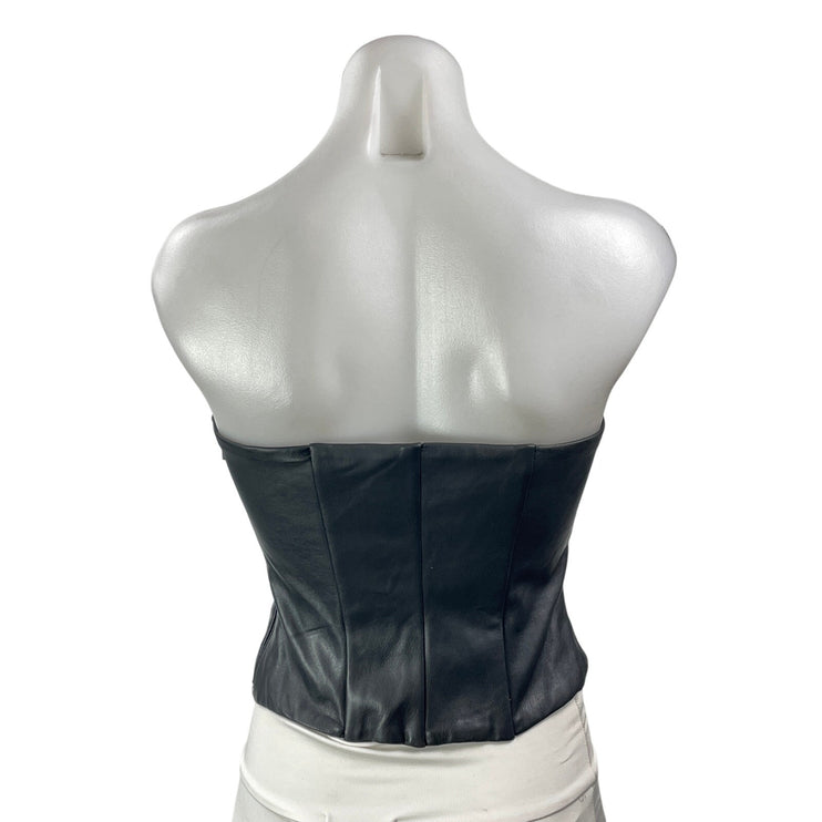 Cultnaked Black Faux Leather Vegan Strapless Bandeau Tube Sleeveless Crop Top S