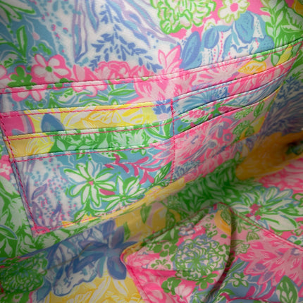 Lilly Pulitzer Gold Metallic Travel Organizer Floral Lined Pouch Clutch Bag OS
