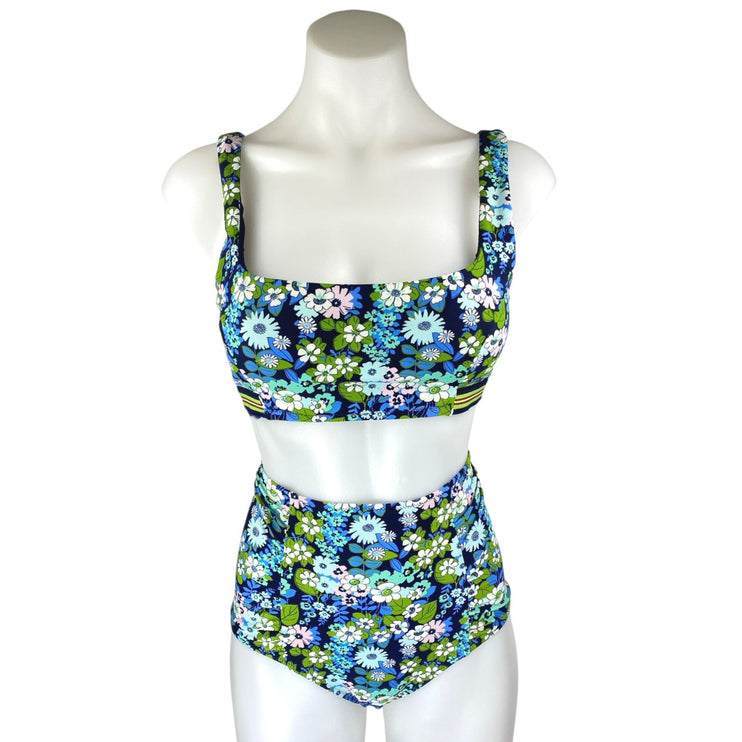 Aerie Multicolor Floral High Waist Two Piece Bikini Swimsuit Swimwear Size L