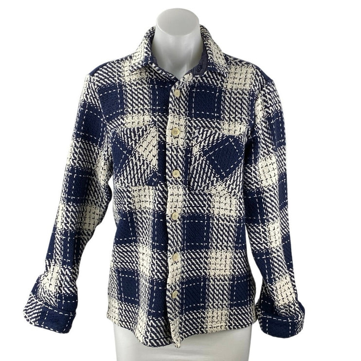 Wax London Whiting Beatnik Mens Blue White Plaid Checkered Button Up Shirt Top S