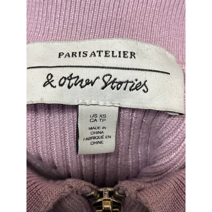 & Other Stories Women's Purple Lilac Ribbed Knit Long Sleeve Full Zip Sweater XS