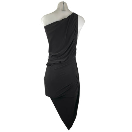 Norma Kamali Black Sleeveless One Shoulder Asymmetric Hem Midi Bodycon Dress XS