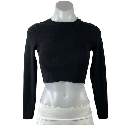 Zara Women's Black Ribbed Knit Crew Neck Sculpt Sweater Pullover Crop Top Size S